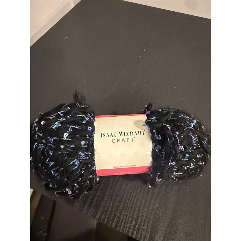 Isaac Mizrahi Craft Black Eyelash Yarn Blue Purple Sparkle 99 Yards Premier Yarn
